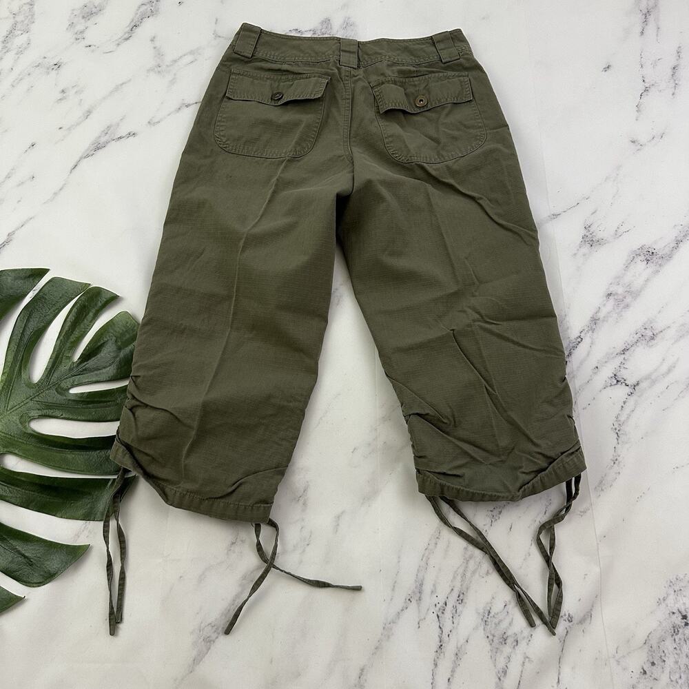 BW Sport Womens Vintage Y2k Capri Pant Size 4 P Olive Green Drawstring Ties Crop - Picture 6 of 9